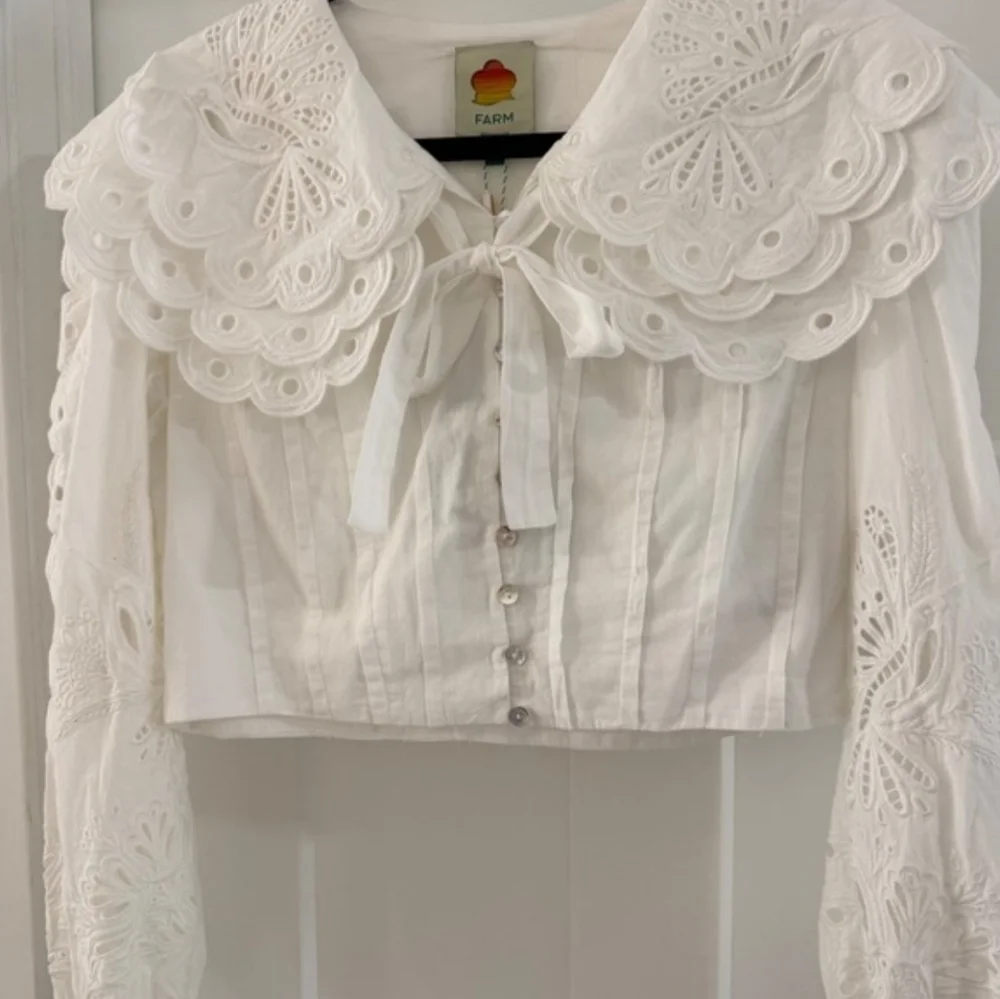 FARM RIO Richelieu Big Collar Off White Battenberg Lace Blouse M RARE SRP $240 - Picture 13 of 16